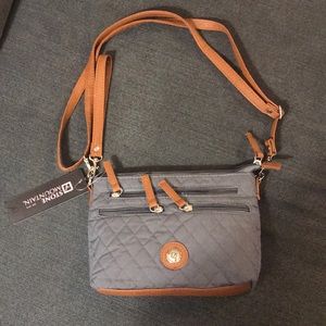 Grey And Leather Crossbody Purse